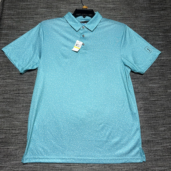 PGA Tour Polo Shirt Men's M Blue Geometric Pro Series Athletic Fit Short Sleeve - Picture 1 of 12